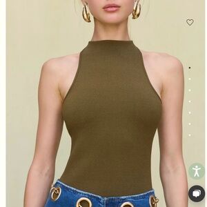 Cult Gaia Olive Halter Bodysuit